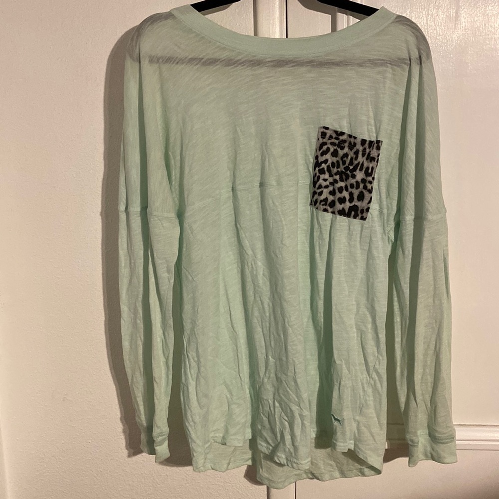 Pink Victoria’s Secret Long sleeve teal shirt Medium *like new* - Picture 1 of 5